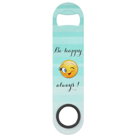 Schattige windenergie Emoji Face-Be altijd gelukki Speed Flessenopener (Voorkant)