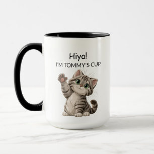 Schattige Winkende Tabby Poes Mok Gepersonalisee