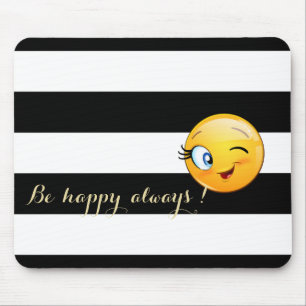 Schattige winking Emoji Face, gestreept Muismat
