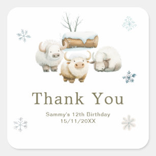 Schattige Winter Arctische Koe Verjaardag Vierkante Sticker