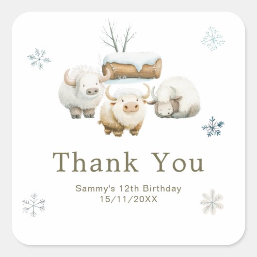 Schattige Winter Arctische Koe Verjaardag Vierkante Sticker (Voorkant)