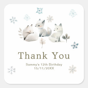 Schattige Winter Arctische Wolf Verjaardagsfeestje Vierkante Sticker