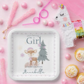Schattige Winter Baby Herten Vrouw Fawn Papieren Bordje (Feest)
