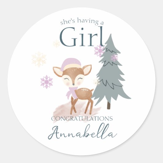Schattige Winter Baby Herten Vrouw Fawn Ronde Sticker (Voorkant)