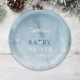 Schattige Winter Beer Blauw Baby shower Papieren Bordje