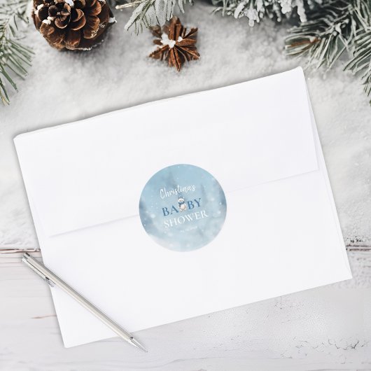 Schattige Winter Beer Blauw Baby shower Ronde Sticker