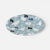 Schattige Winter Beer en Penguin Pastel Blue Party Papieren Bordje (Gekanteld)