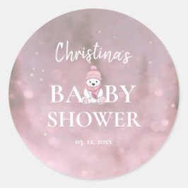Schattige Winter Beer Roze Baby shower Ronde Sticker