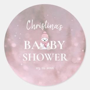 Schattige Winter Beer Roze Baby shower Ronde Sticker