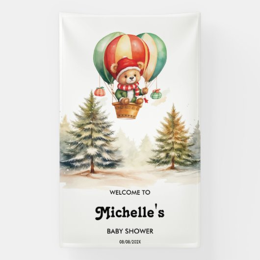 Schattige Winter Beer Woodland Animals Baby shower Spandoek (Verticaal)