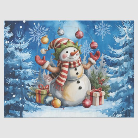 Schattige Winter Blau Kerst Sneeuwman Tissuepapier (Voorkant)