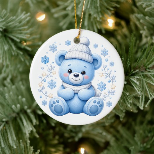 Schattige Winter Blauwe Teddibeer Keramisch Ornament (Boom)