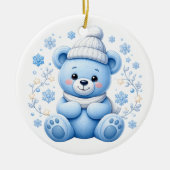 Schattige Winter Blauwe Teddibeer Keramisch Ornament (Voorkant)