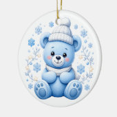 Schattige Winter Blauwe Teddibeer Keramisch Ornament (Links)