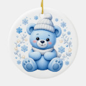 Schattige Winter Blauwe Teddibeer Keramisch Ornament (Achterkant)