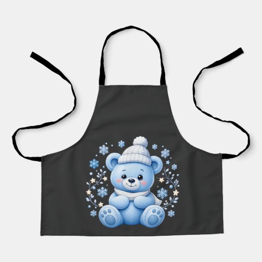 Schattige Winter Blauwe Teddibeer Schort (Voorkant)