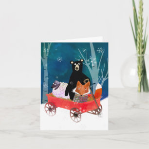 Schattige winter bosdieren in wagen BLANCO kaart