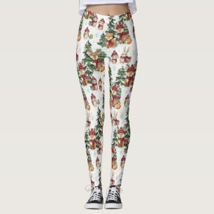 Schattige winter bosdieren kerstpatroon leggings