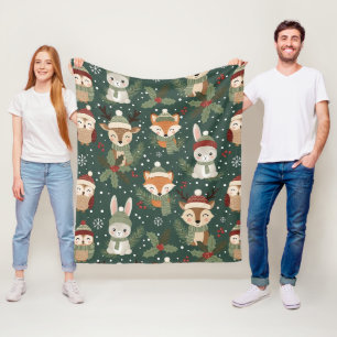 Schattige Winter Bosvrienden – Vakantie Dieren Fleece Deken