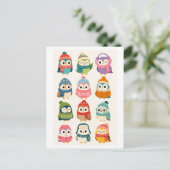 Schattige Winter Cartoon Uil Briefkaart (Staand voorkant)