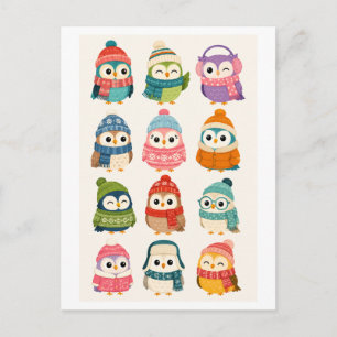 Schattige Winter Cartoon Uil Briefkaart