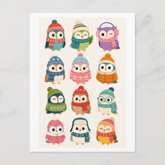 Schattige Winter Cartoon Uil Briefkaart (Voorkant)