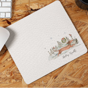 Schattige Winter Dachshund Hond   Monogram Muismat