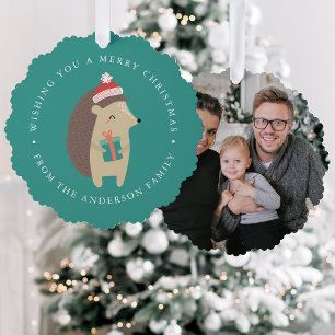 Schattige Winter Egelfoto Vakantie Ornament Kaart