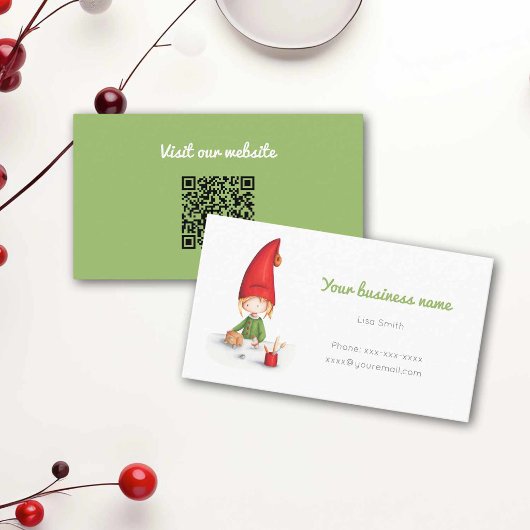 Schattige Winter Elf Maakt Speelgoed QR Code Visitekaartje