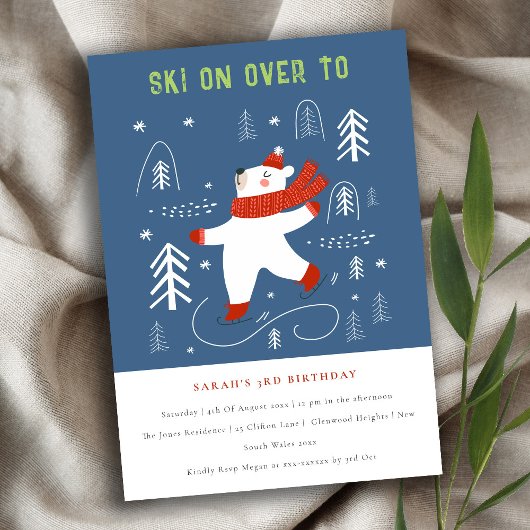 Schattige Winter Forest Beer Ski Alle Leeftijd Kin Kaart