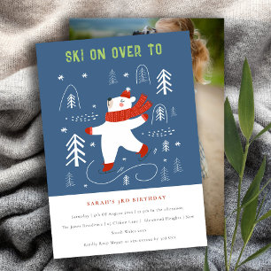 Schattige Winter Forest Beer Ski Foto Kinderen Ver Kaart