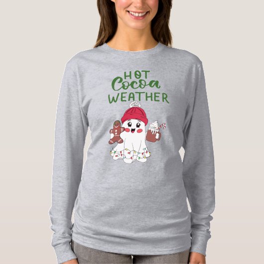 Schattige Winter Ghost & Hot Cocoa Graphic Shirt (Voorkant)