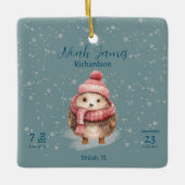 Schattige Winter Hedgehog Baby Geboorte Statistiek Keramisch Ornament (Voorkant)