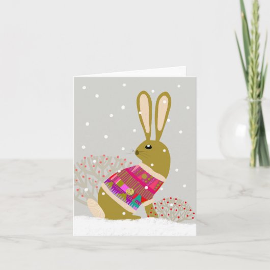 Schattige Winter Hygge Rabbit BLANK Wenskaart Bedankkaart (Voorkant)