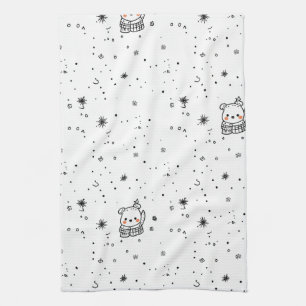 Schattige winter ijsbeer sneeuwvlok theedoek