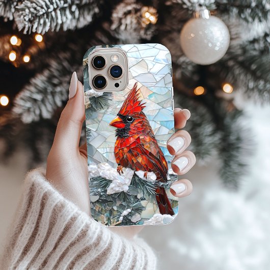 Schattige Winter Kardinaal Bird Faux Glas in lood Case-Mate iPhone Case