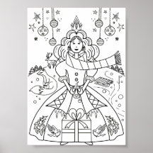Schattige Winter Kerst Kleurplaat Poster
