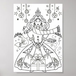Schattige Winter Kerst Kleurplaat Poster