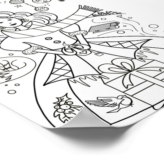 Schattige Winter Kerst Kleurplaat Poster (Hoek)