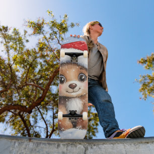 Schattige winter kerst Santa beer welp watercolor Persoonlijk Skateboard