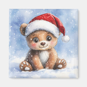 Schattige winter kerst Santa beer welp waterverf Magneet