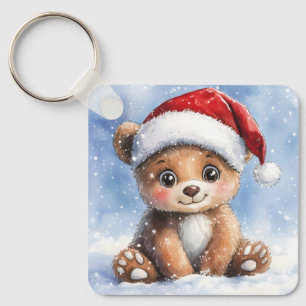 Schattige winter kerst Santa beer welp waterverf Sleutelhanger