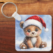 Schattige winter kerst Santa beer welp waterverf  Sleutelhanger (Voorkant)