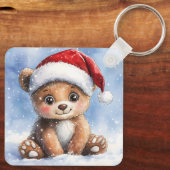 Schattige winter kerst Santa beer welp waterverf  Sleutelhanger (Achterkant)