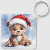 Schattige winter kerst Santa beer welp waterverf  Sleutelhanger (Achterkant)
