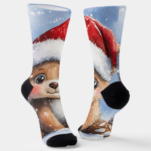 Schattige winter kerst Santa beer welp waterverf Sokken