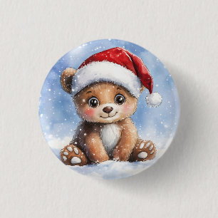 Schattige winter kerst Santa beerwel watercolor Ronde Button 3,2 Cm