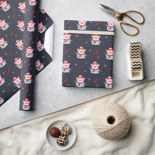 Schattige Winter Kerst Varken Cadeaupapier (Crafts)