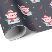 Schattige Winter Kerst Varken Cadeaupapier (Rol Hoek)