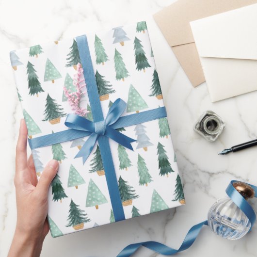 Schattige Winter Kerstbomen Festieve Cadeaus Cadeaupapier (Geschenken)